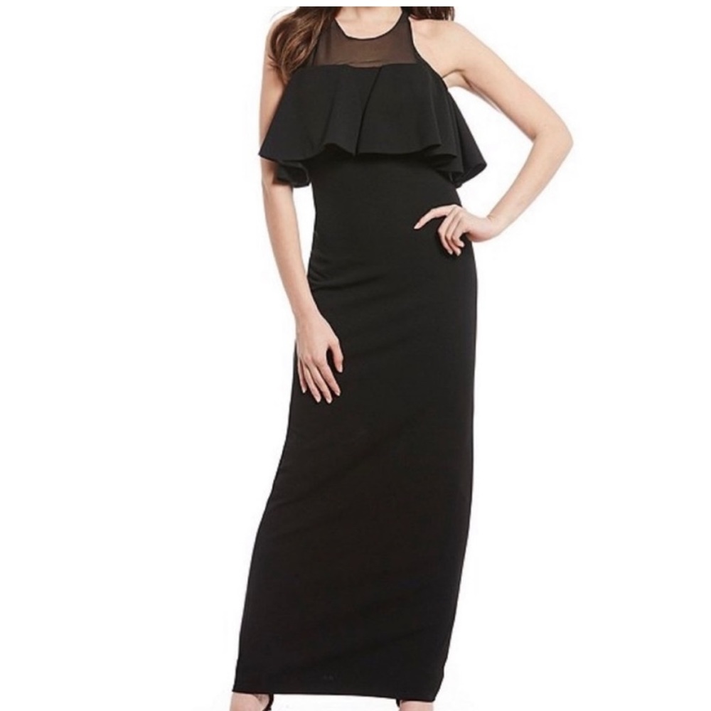 Black Belle Badgley Mischka Sleeveless Maxi Cocktail Dress